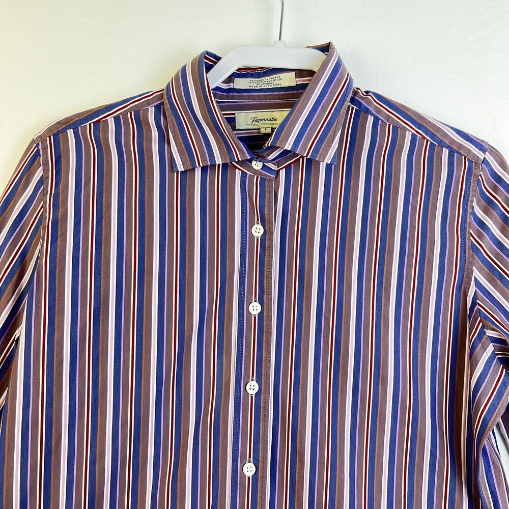 Faconnable Button Front Shirt Men's Large Multicolor Stripe Designed in France